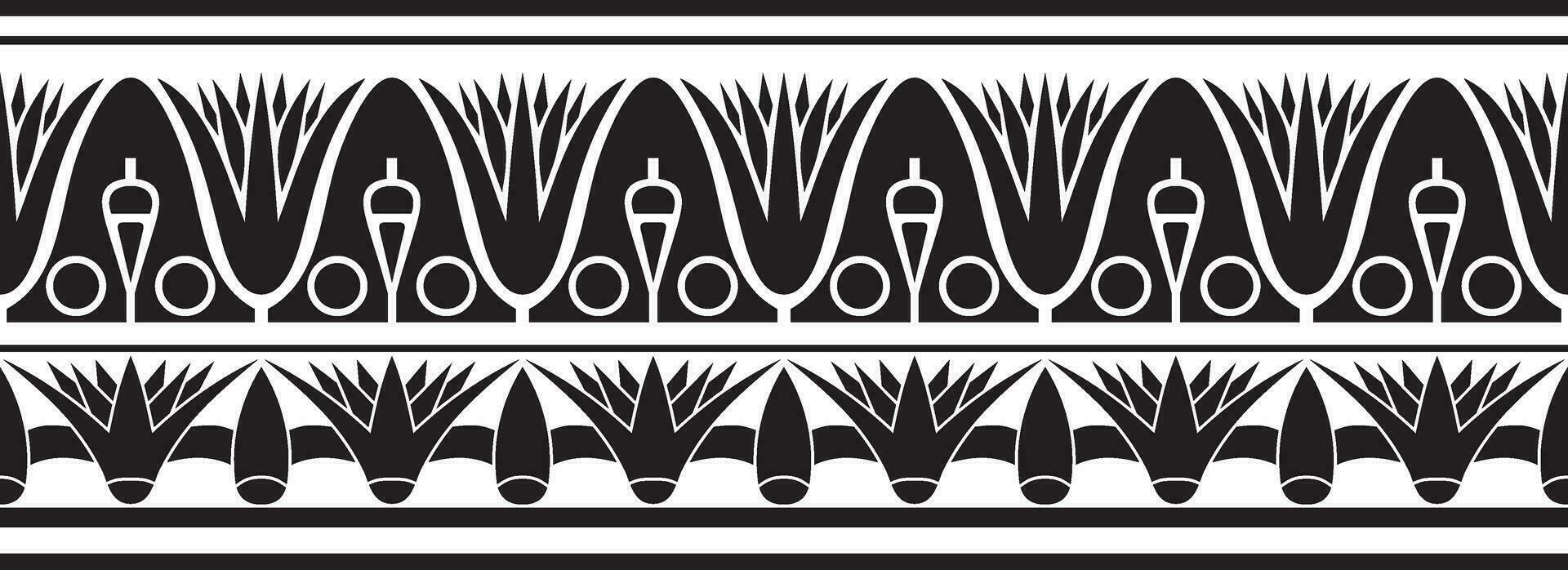 Vector ancient black monochrome Egyptian seamless ornament. Endless national ethnic border, frame