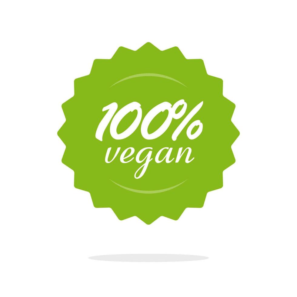 Vegan 100 percent food label or badge vector icon, 100 healthy seal or rosette stamp green symbol isolated