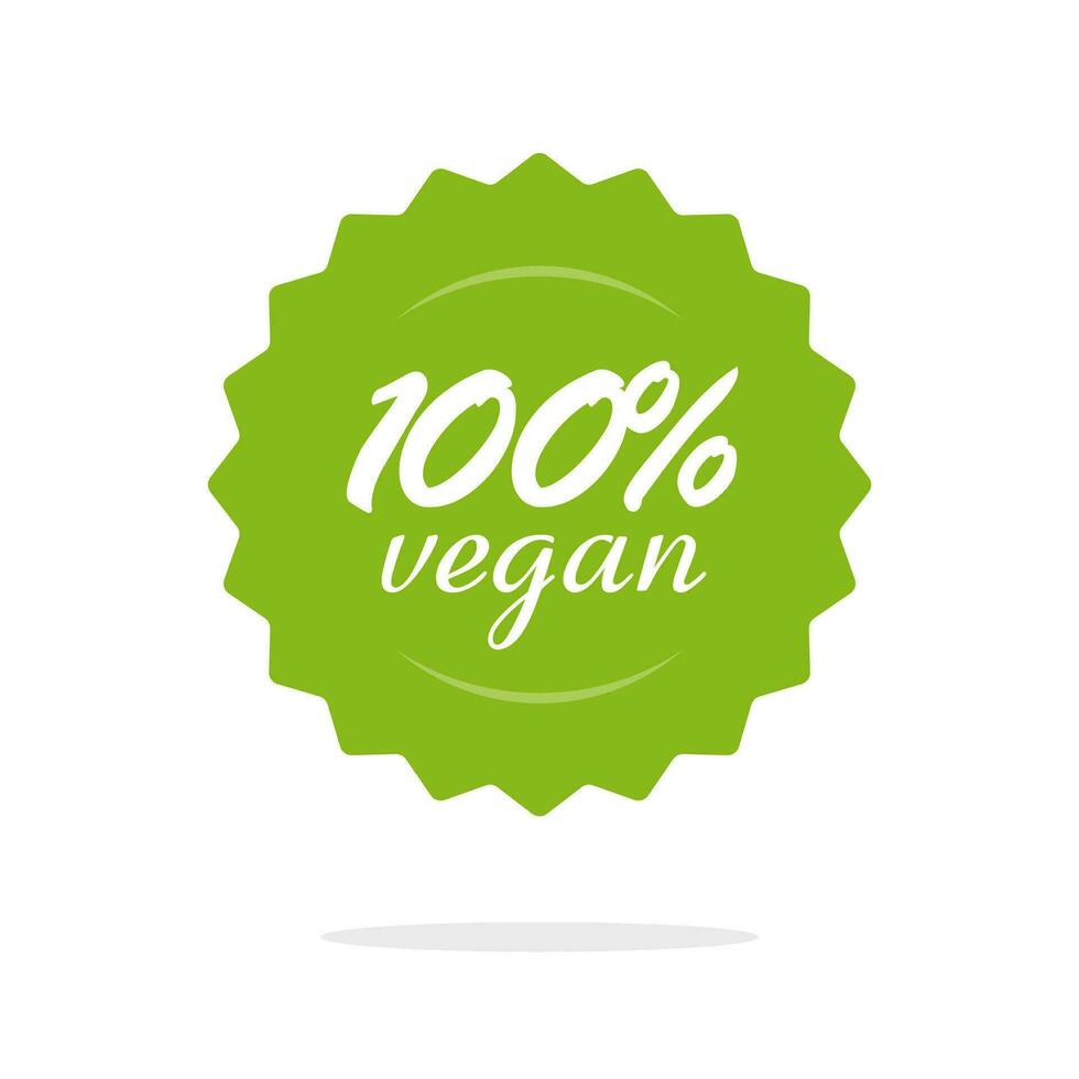 vegano 100 por ciento comida etiqueta o Insignia vector icono, 100 sano sello o rosetón sello verde símbolo aislado