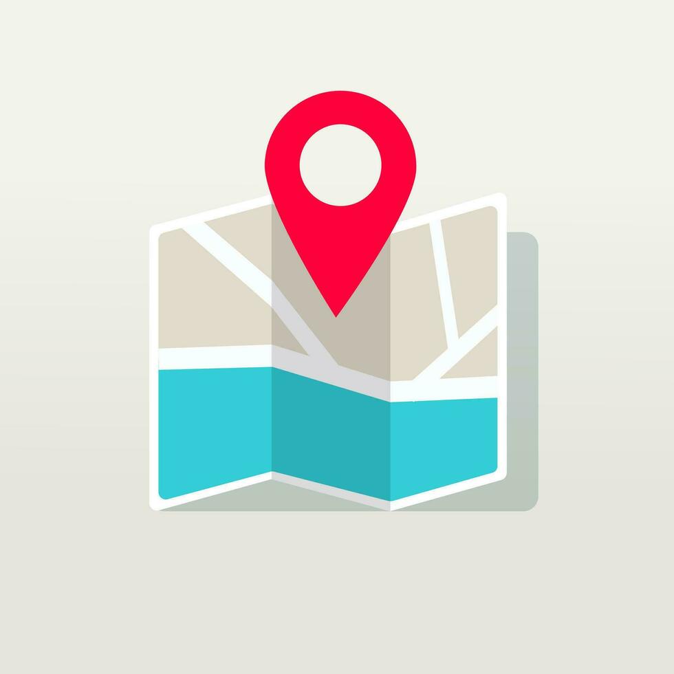 Travel direction place on map marked with pointer symbol vector illustration, flat cartoon map destination and red pin spot icon, idea of gps or navigation route sign clipart