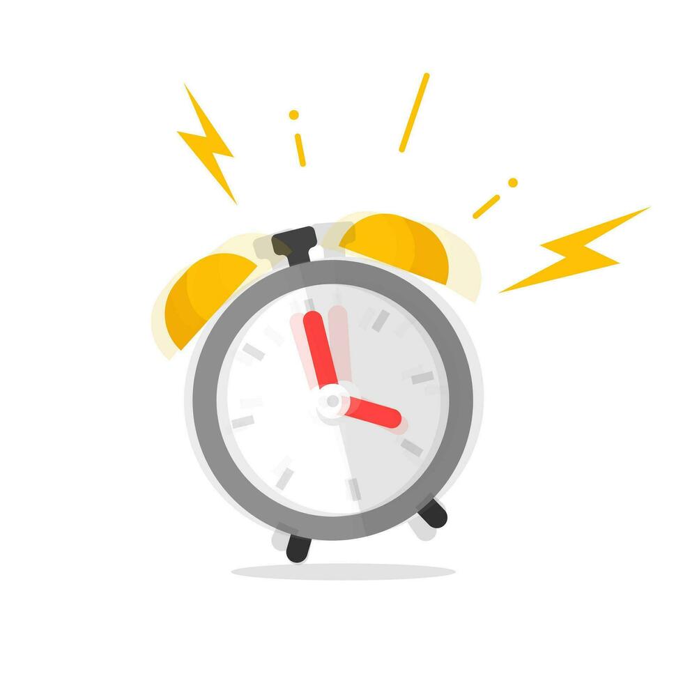 Alarm clock ringing icon vector illustration, flat cartoon grey timer ring symbol isolated on white clipart, idea of wake up time or deadline alert pictogram clipart