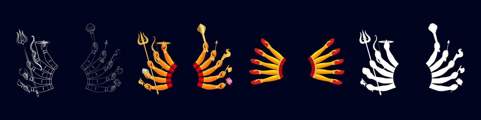 Goddess Durga ten hands in Happy Durga Puja Subh Navratri banner background vector