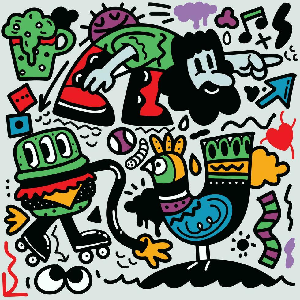 Vector illustration colorful of Doodle cute Monster background ,Hand drawing Doodle
