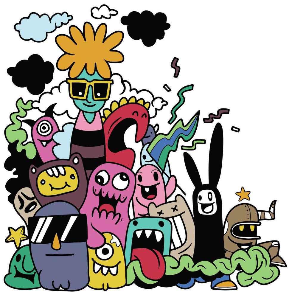 Vector illustration colorful of Doodle cute Monster background ,Hand drawing Doodle