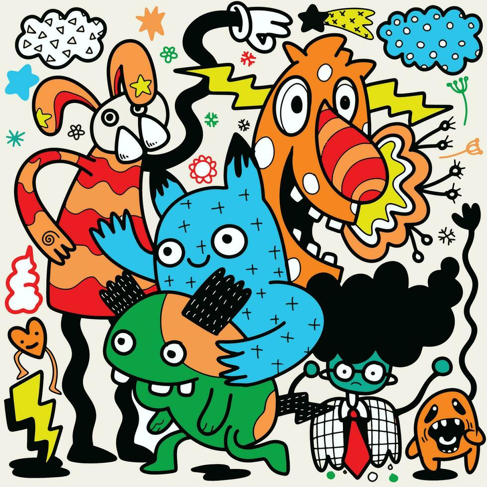 Doodle, a cartoon illustration featuring cartoon characters and vector