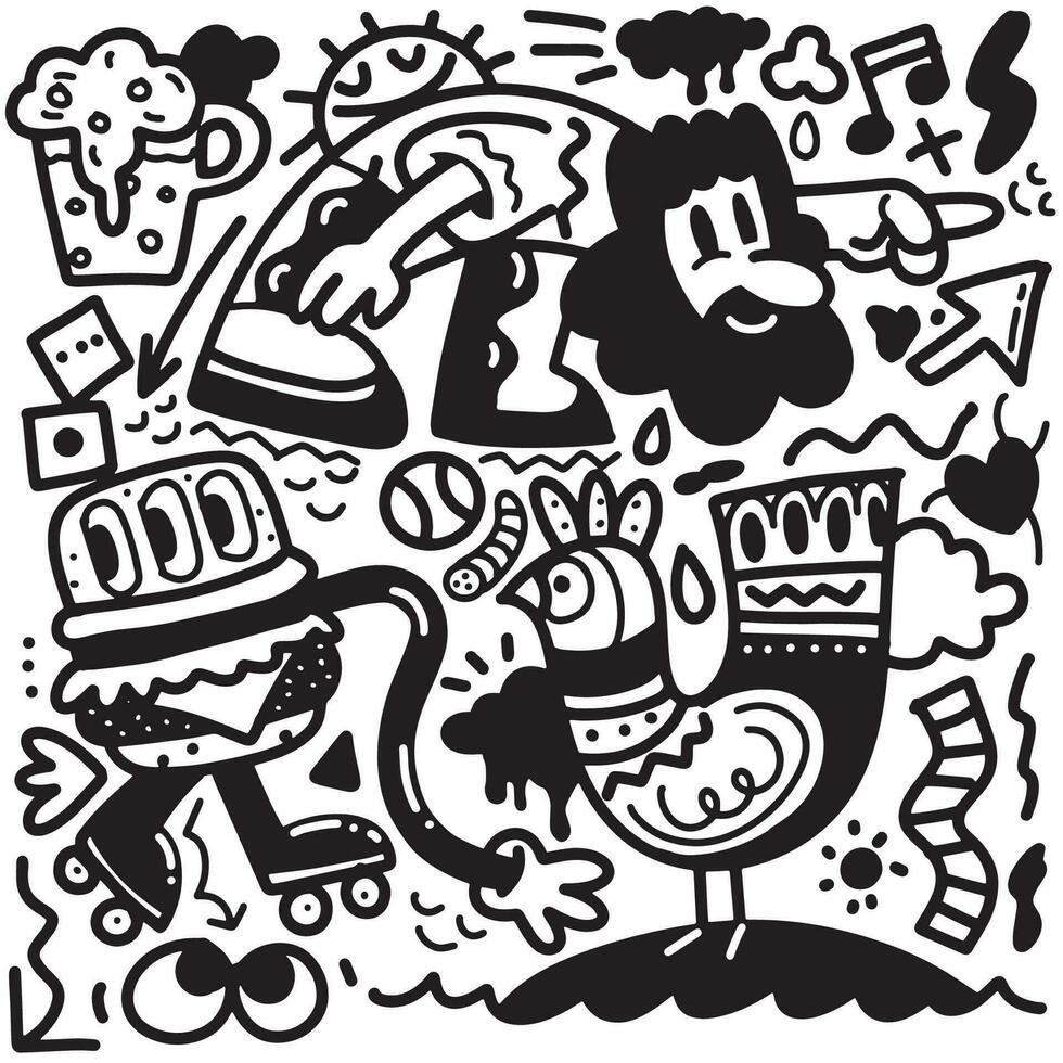 Vector illustration of Doodle cute Monster background ,Hand drawing Doodle, black and white ,coloring book