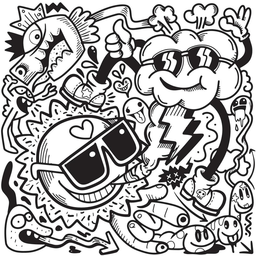 Vector illustration of Doodle cute Monster background ,Hand drawing Doodle, black and white ,coloring book