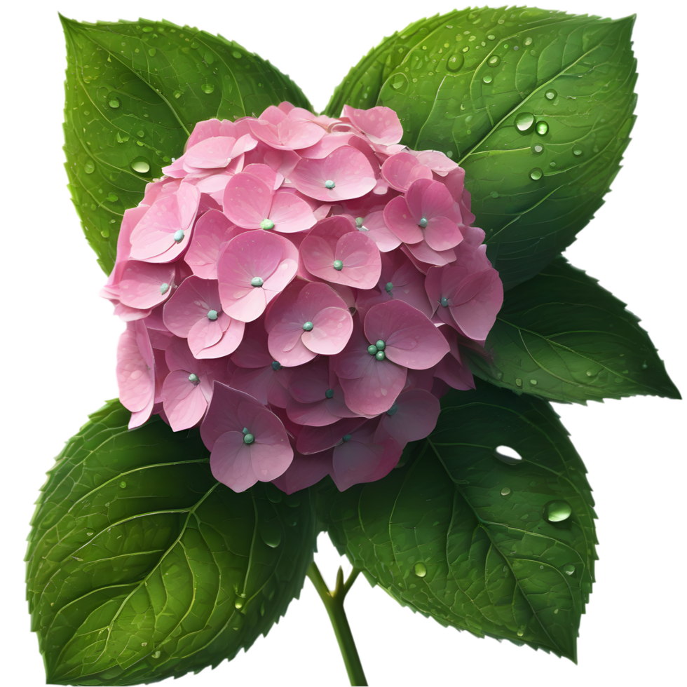 A painting of Hydrangea flower and leaves. AI-Generated. png