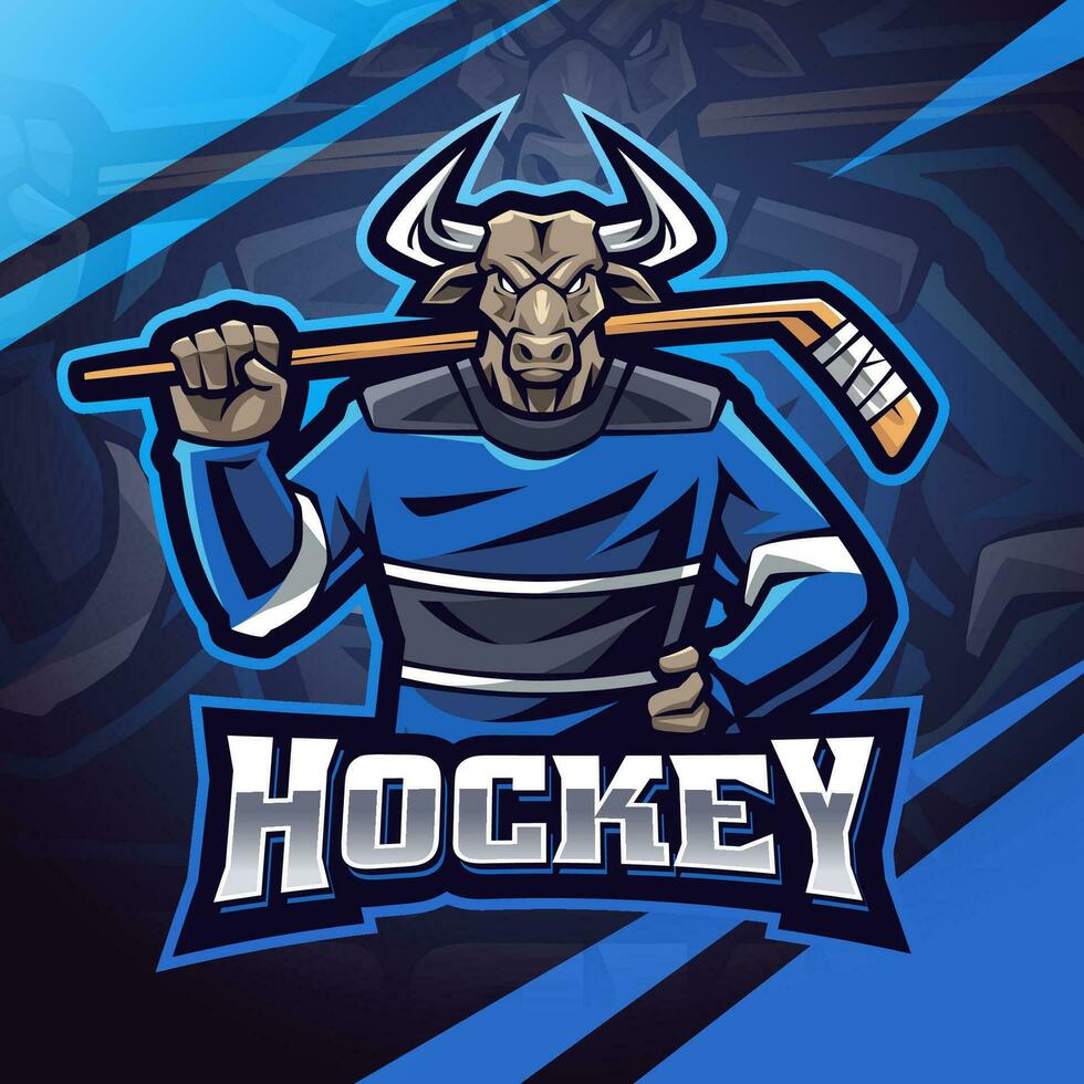 Bull hockey esport mascot logo design vector