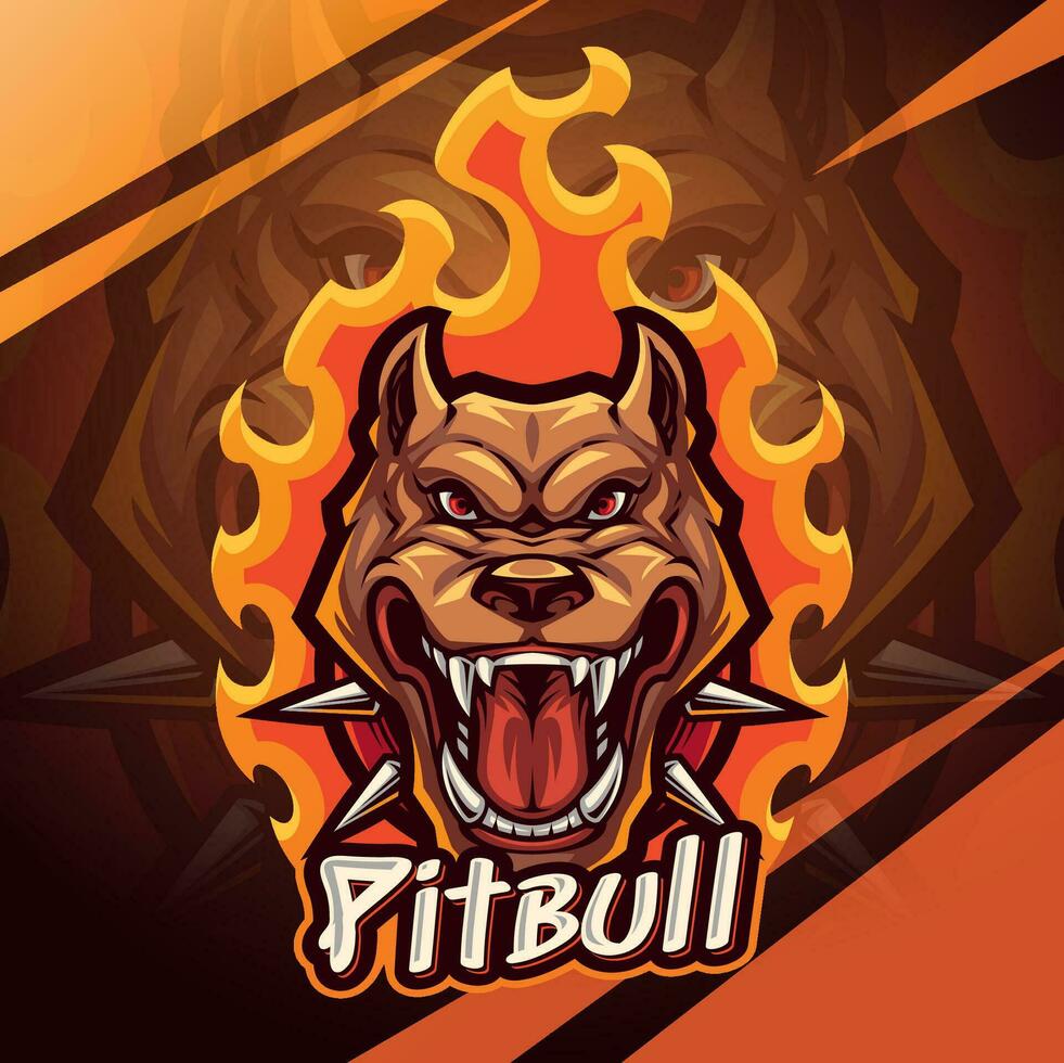 Pitbull fire head esport mascot Logo vector