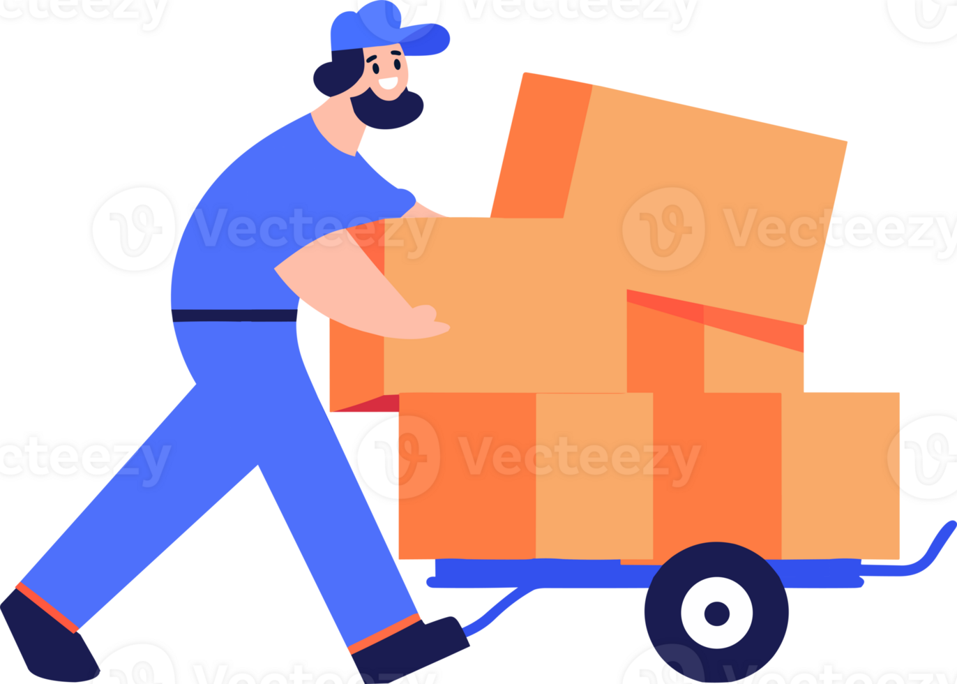 Hand Drawn a delivery man is delivering a package to a customer in flat style png