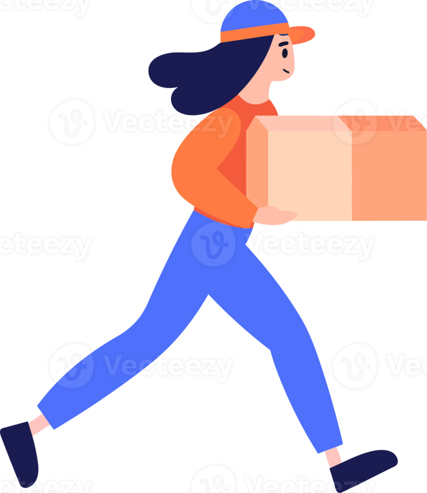Hand Drawn a delivery man is delivering a package to a customer in flat style png