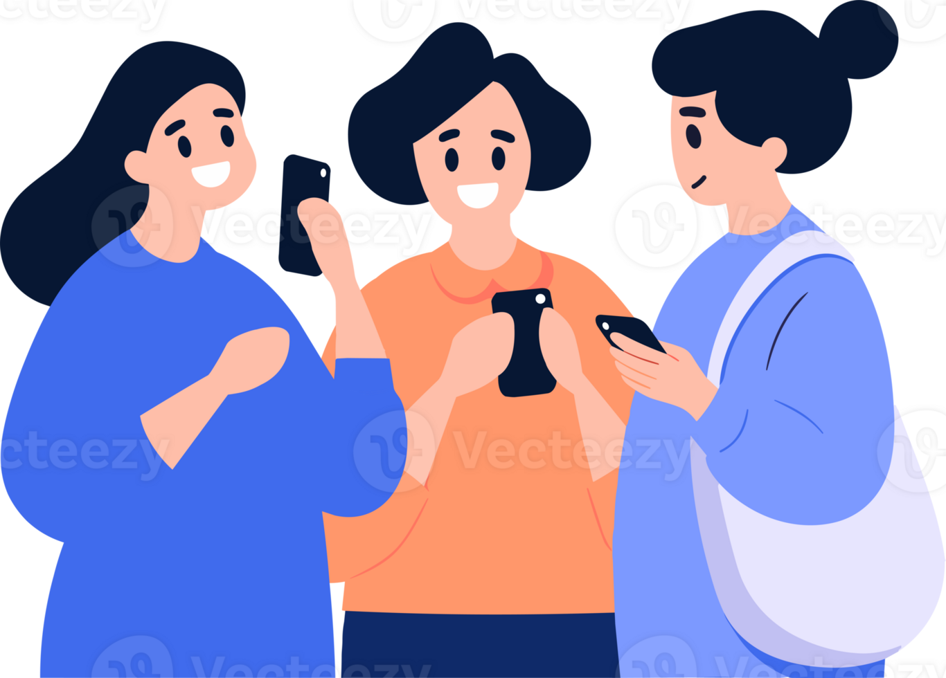 Hand Drawn A group of friends characters are standing and talking in flat style png