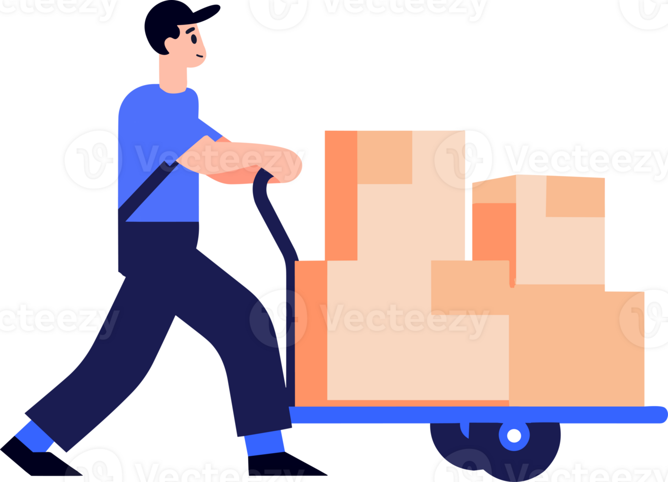 Hand Drawn a delivery man is delivering a package to a customer in flat style png