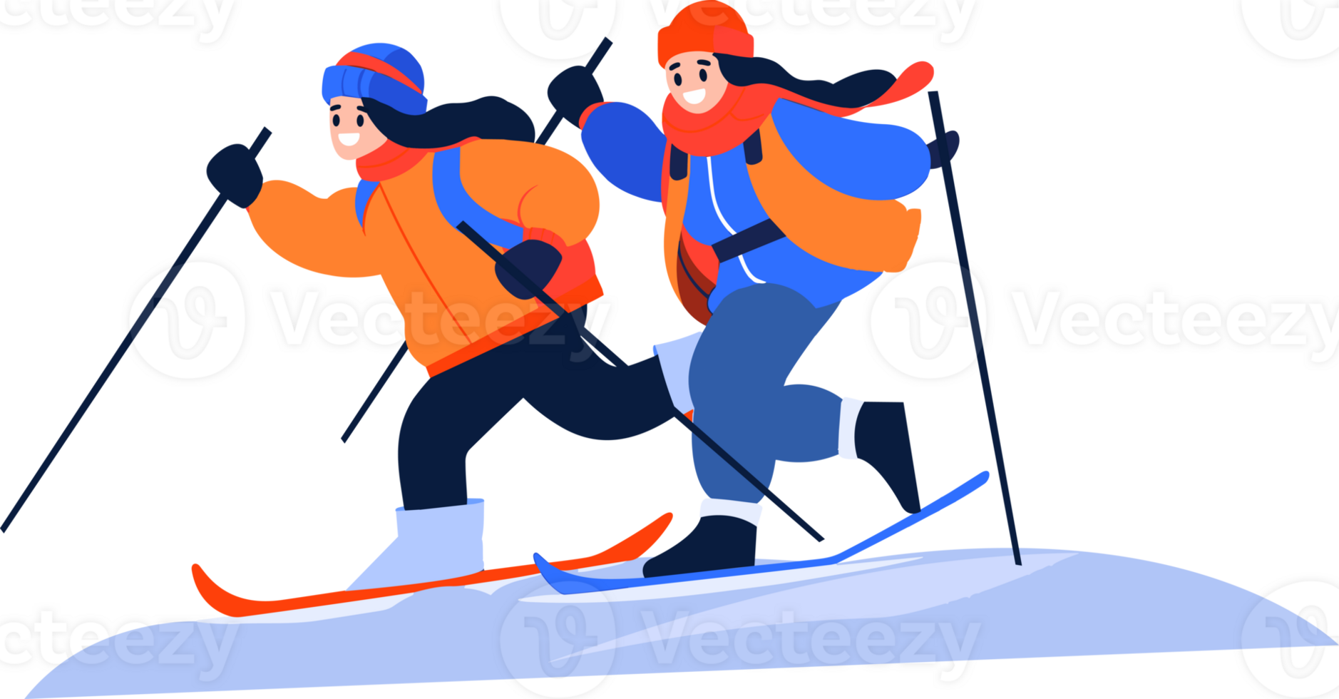 Hand Drawn couple character playing ice skating in winter in flat style png