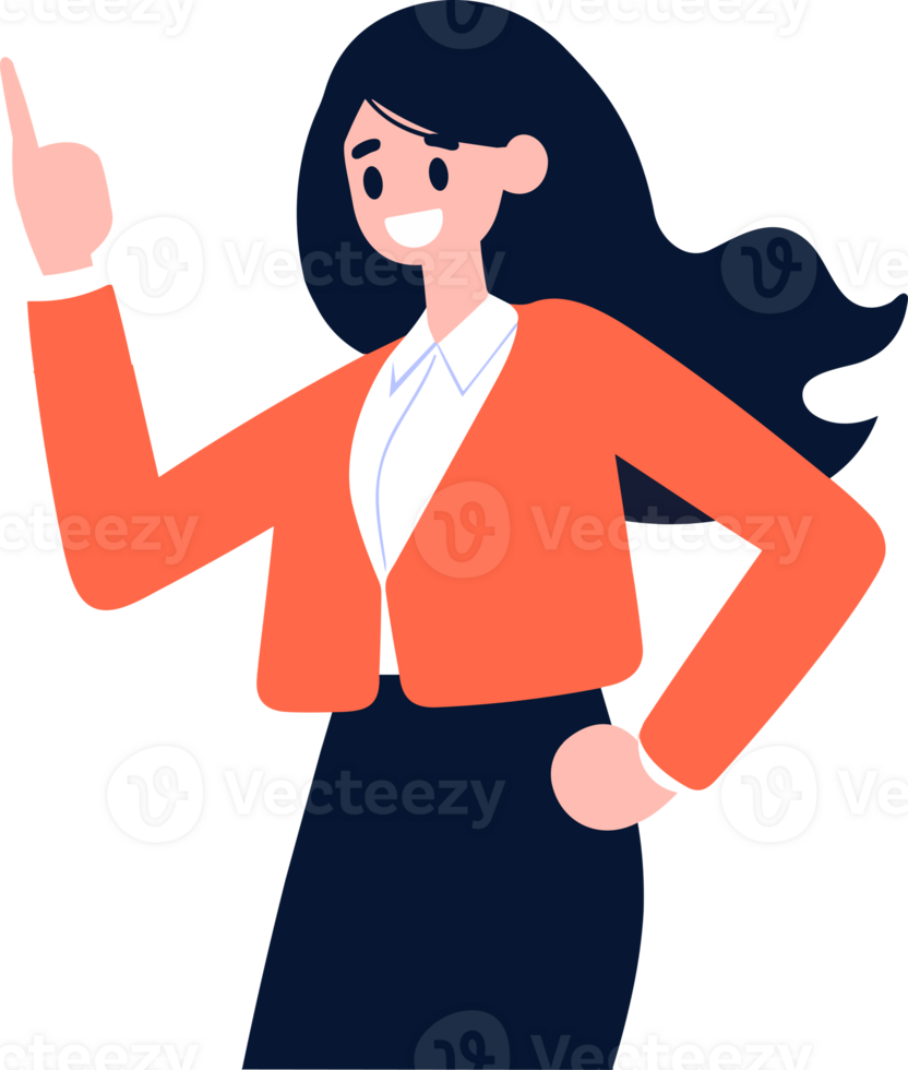 Hand Drawn happy business woman character show confidence in flat style png