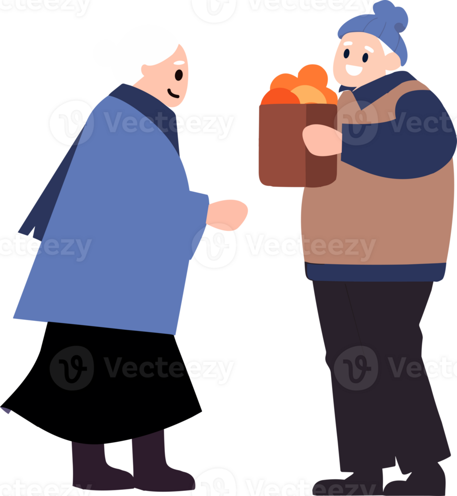 Hand Drawn Elderly people talking in front of the house in flat style png