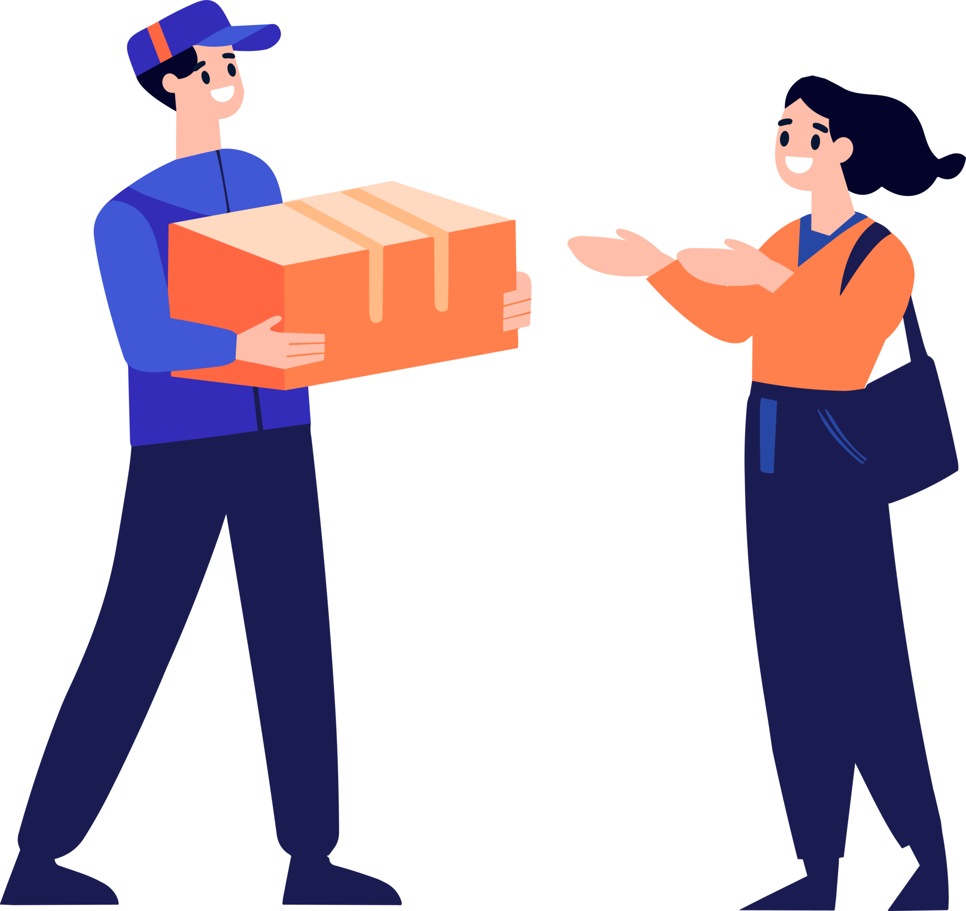 Hand Drawn a delivery man is delivering a package to a customer in flat