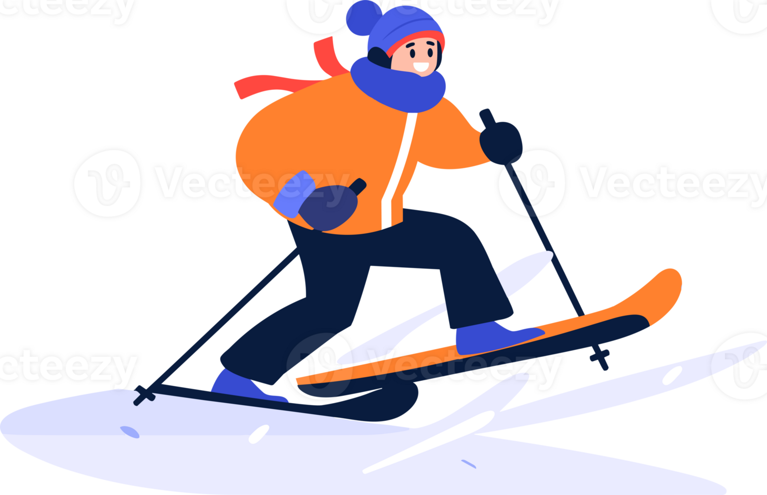 mano dibujado masculino personaje jugando hielo Patinaje en invierno en plano estilo png