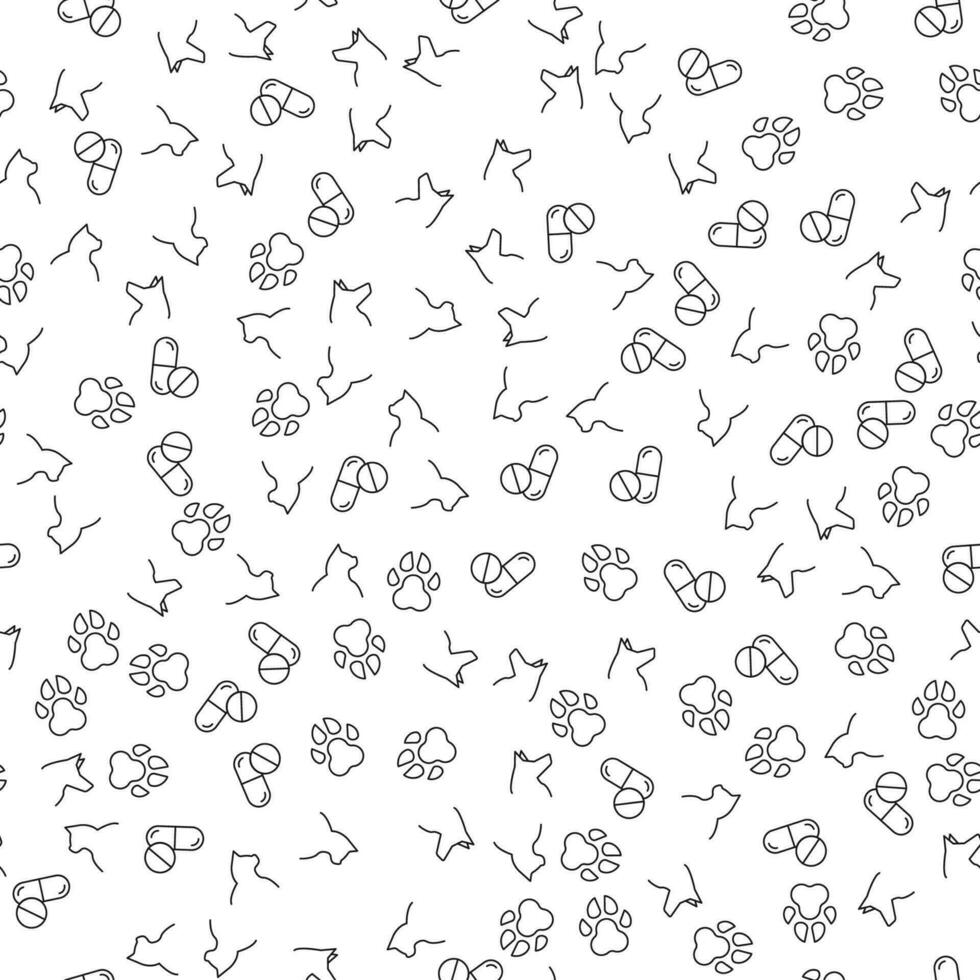 Paw, Dog, Pills as Veterinary Seamless Pattern for printing, wrapping, design, sites, shops, apps vector