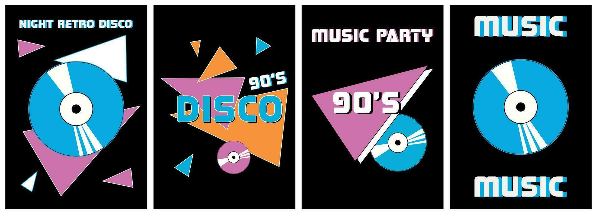 Retro 90s music party poster. Musical festival posters or flyers design template in retro style of 90s.Music disk 90s.Retro 90s Party Invitation Poster Template.Trendy typography cover vector design