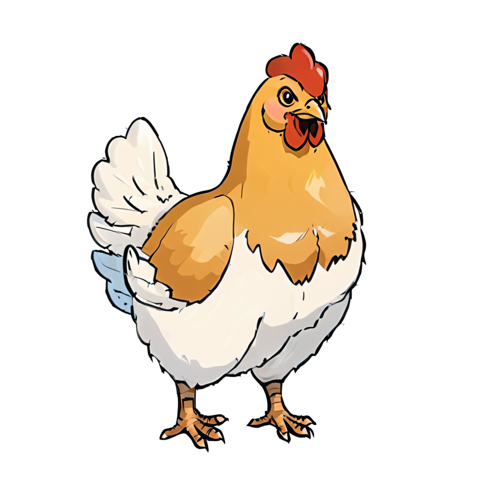 Chicken Animal Hand Drawn Cartoon Style Illustration AI Generated png