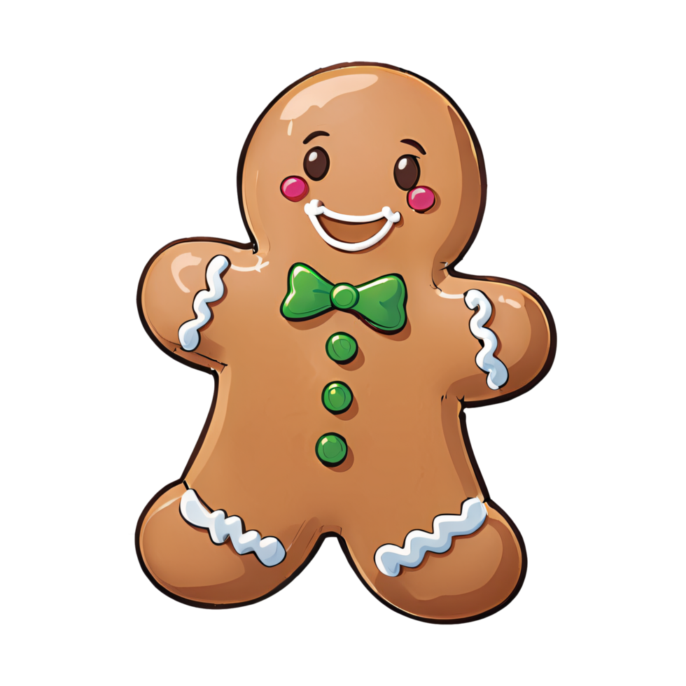 Gingerbread Cookie Hand Drawn Cartoon Style Illustration AI Generated png