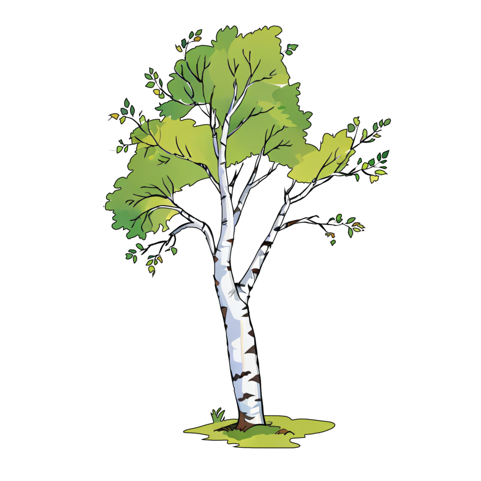 Birch Tree Hand Drawn Cartoon Style Illustration AI Generated png