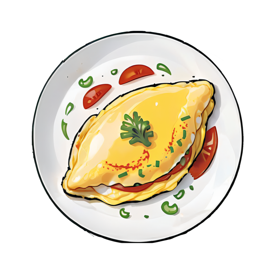 Omelette Dish Hand Drawn Cartoon Style Illustration AI Generated png