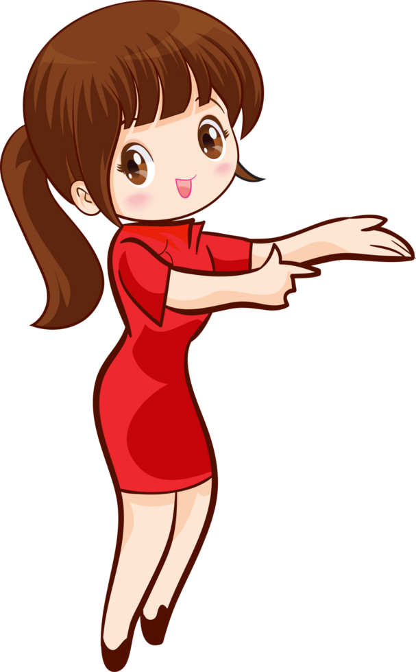 Smiling beautiful woman character in cute actions png
