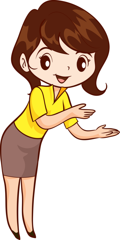 Smiling beautiful woman character in cute actions png