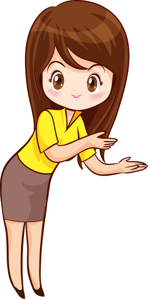 Smiling beautiful woman character in cute actions png