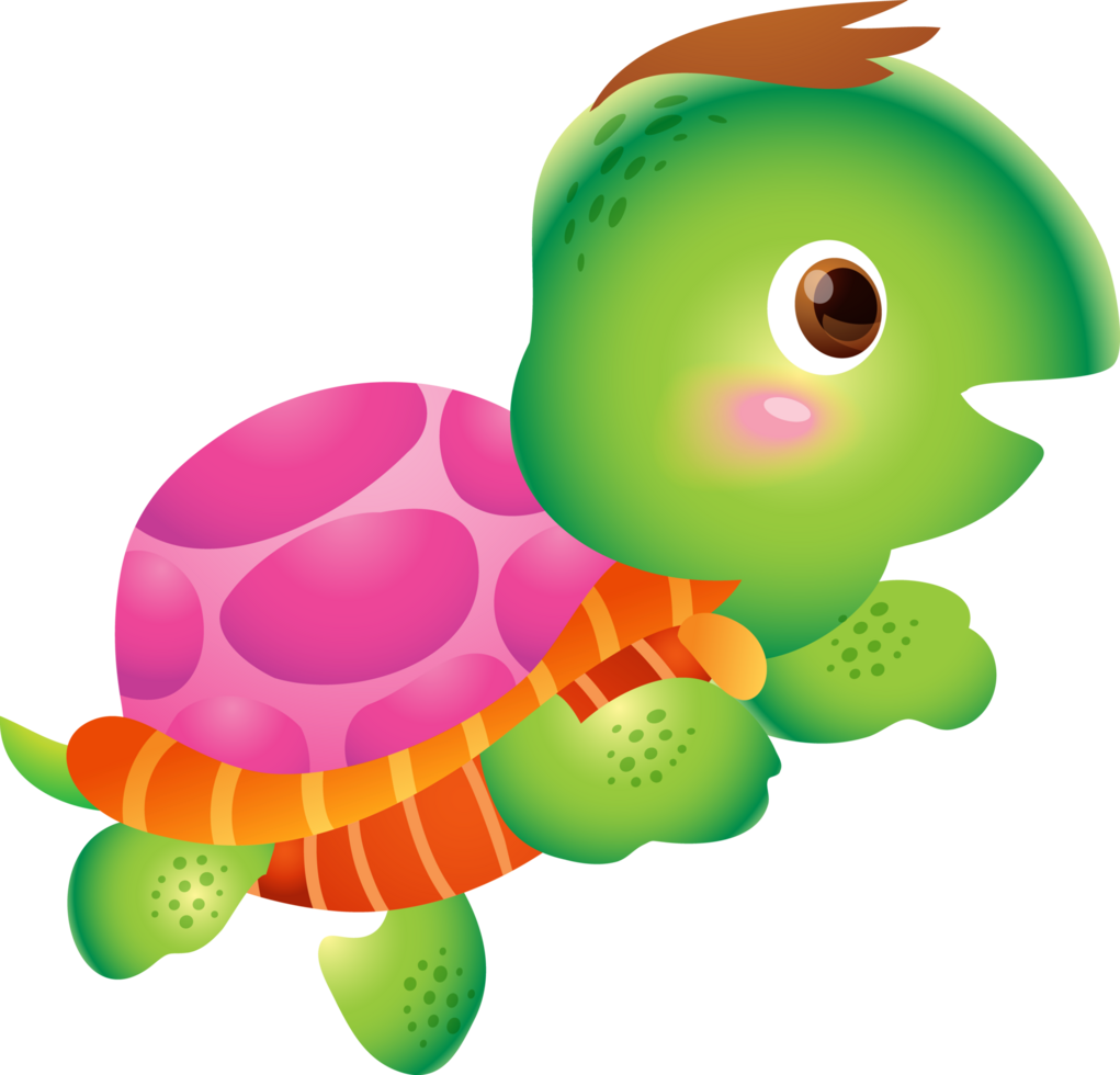 Cartoon smiling turtle. Funny little turtles png