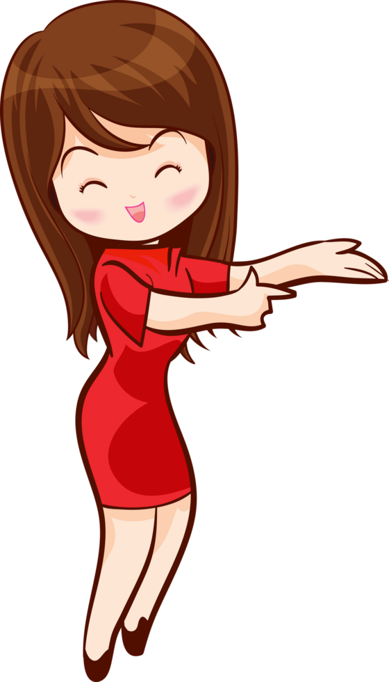 Smiling beautiful woman character in cute actions png