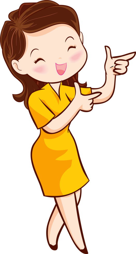 Smiling beautiful woman character in cute actions png