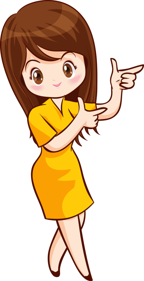 Smiling beautiful woman character in cute actions png