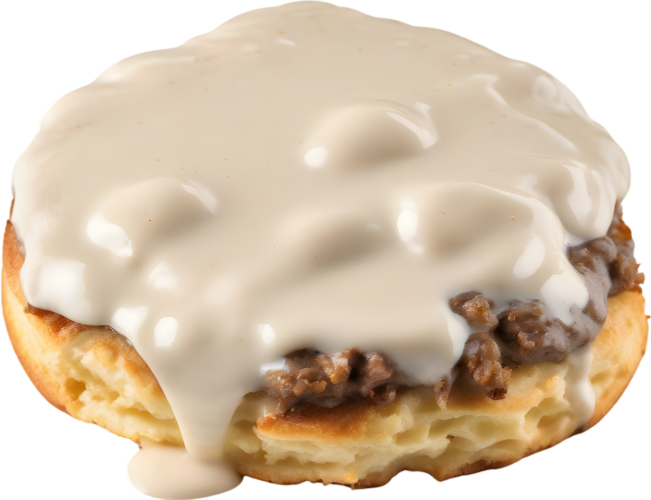 Image of Delicious-looking Biscuits and gravy. AI-Generated. png