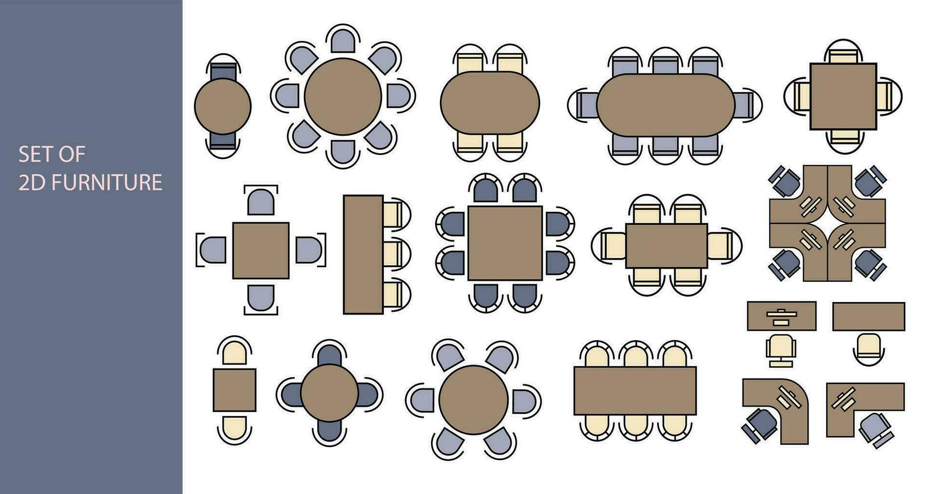 Furniture For The Floor Plan Top View Tables For Office And Dinner 