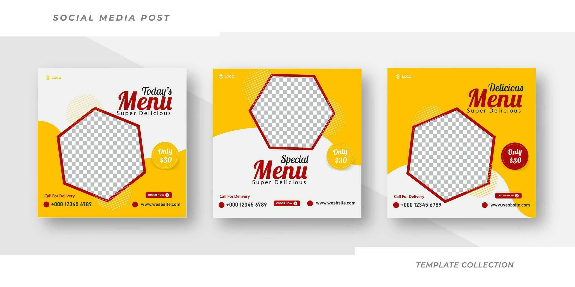 Delicious menu food restaurant social media post and square web banner template Pro Vector