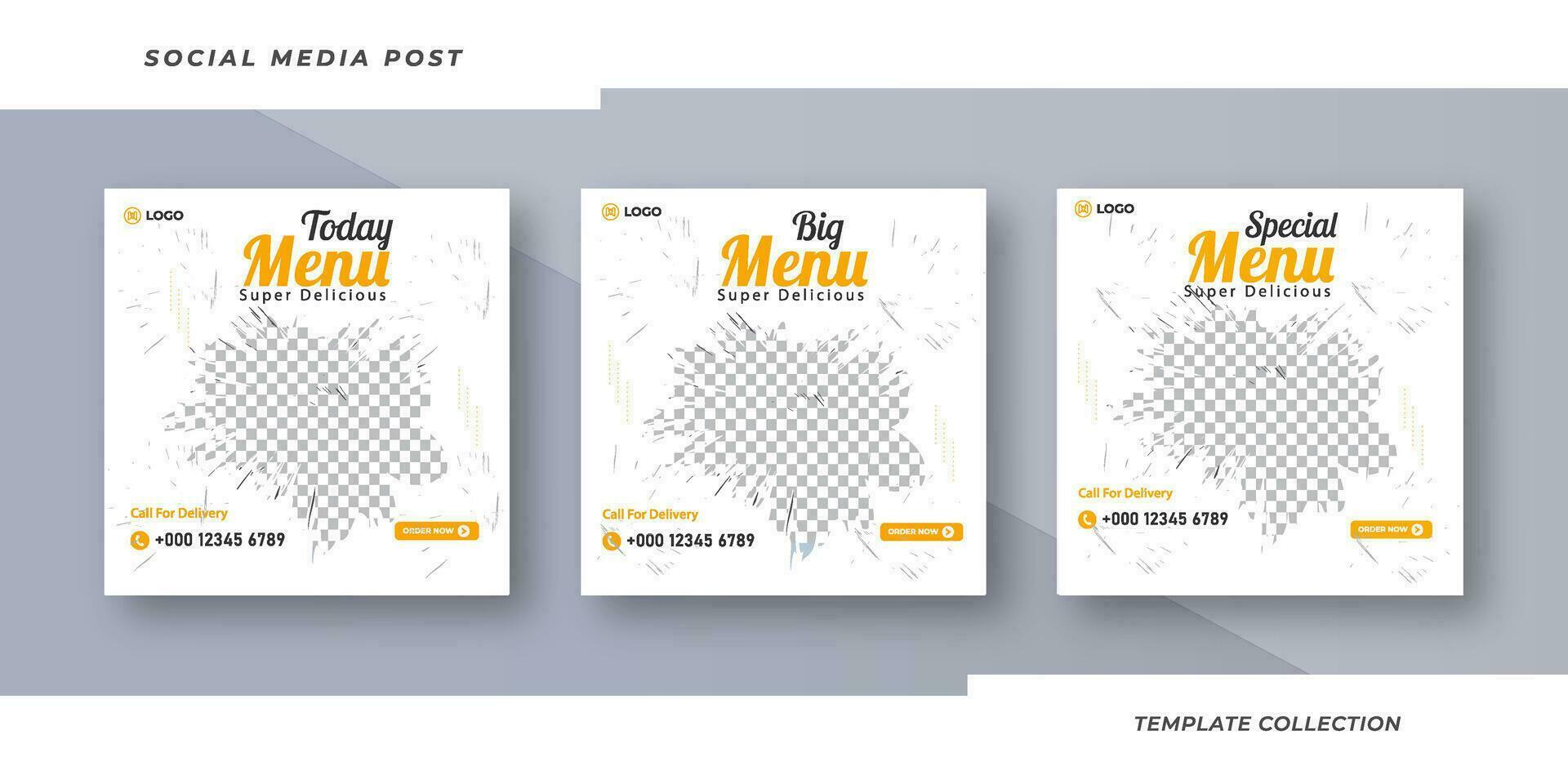 Delicious menu restaurant food banner template, modern vector fast food poster layout. Pro Vector