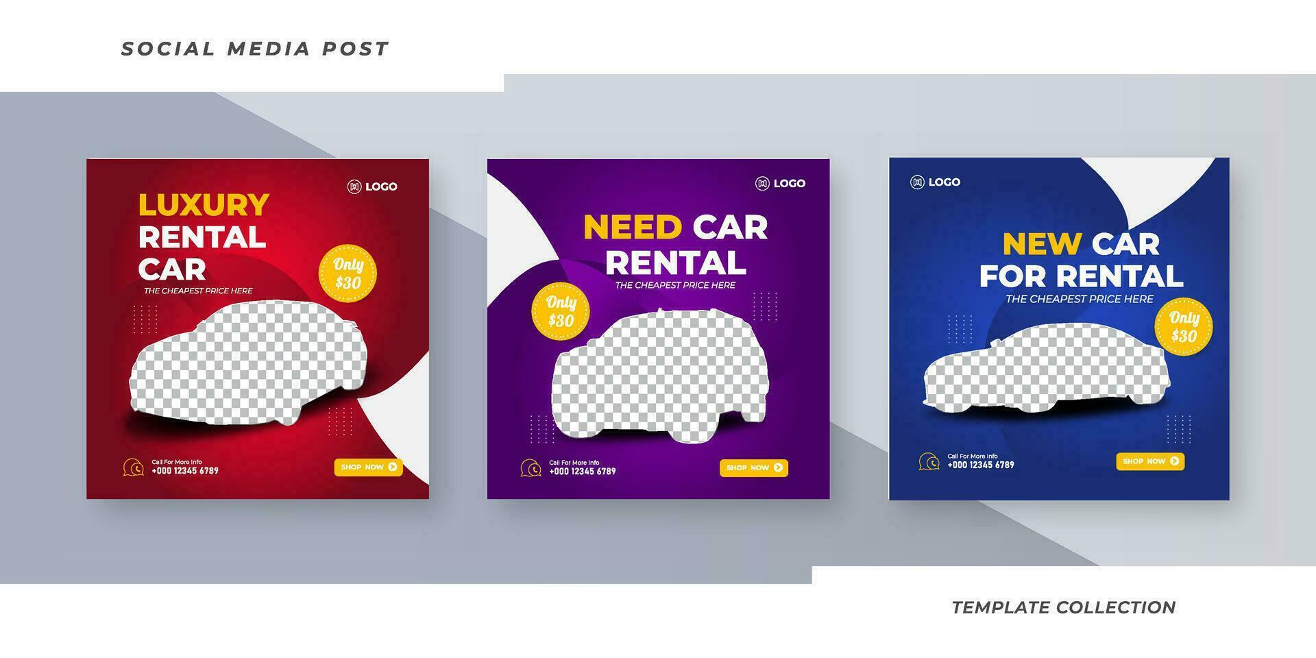 Luxury rental car for social media post template Pro Vector