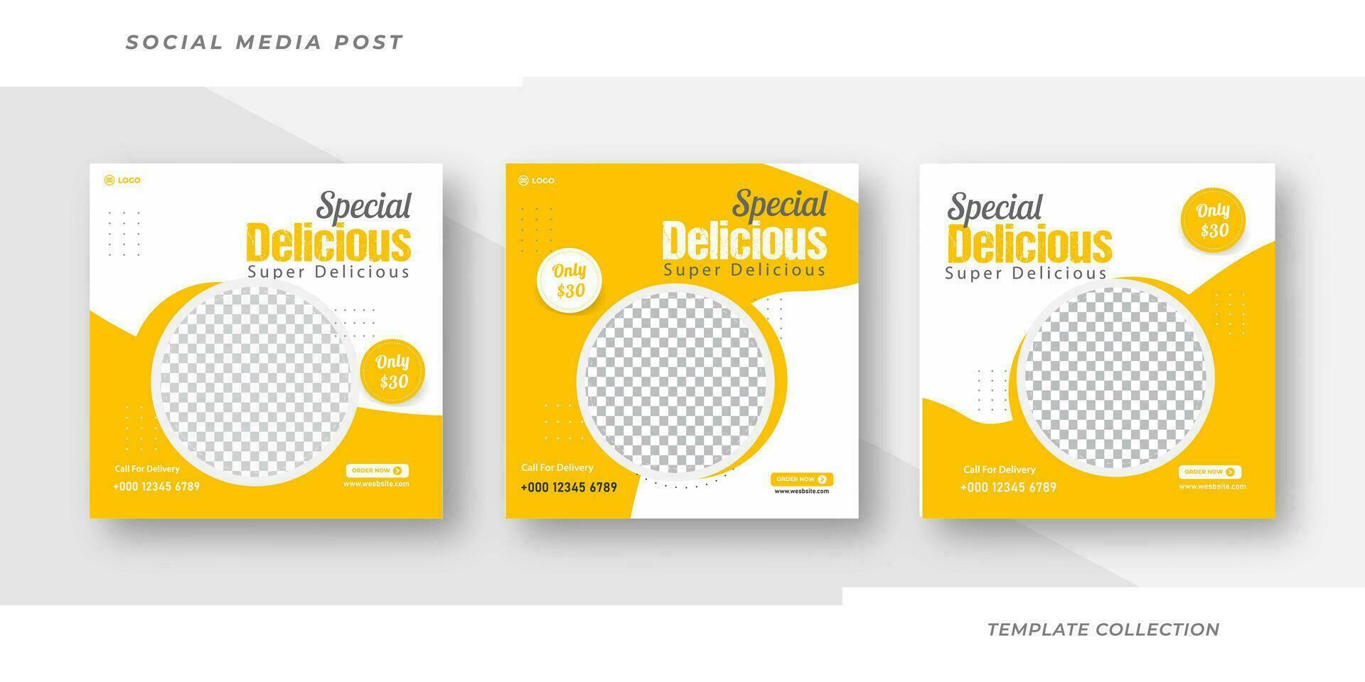 Delicious restaurant menu social media post and square web banner template Pro Vector
