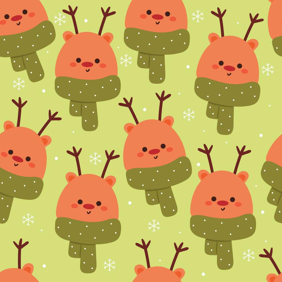 seamless pattern cartoon deer wearing scarf. cute animal wallpaper for gift wrap paper, winter wallpaper vector