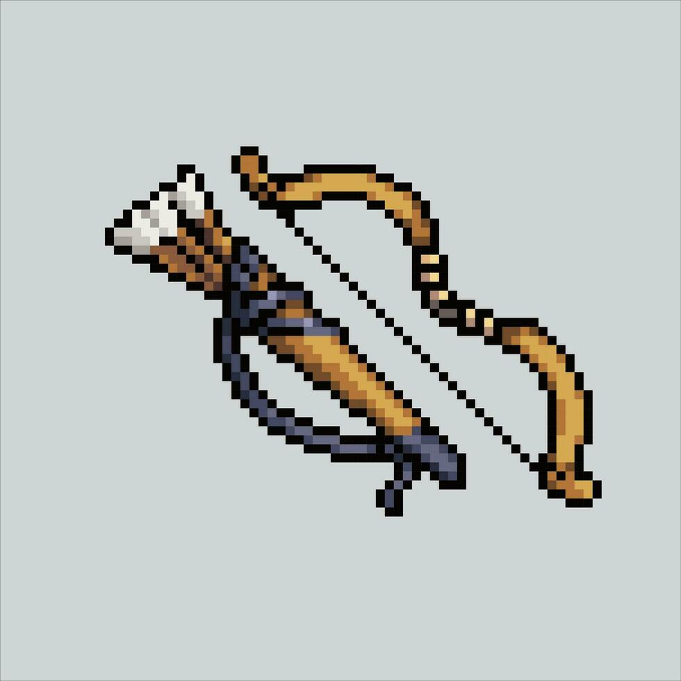 Pixel art illustration bow and arrow. Pixelated bow and arrow. Magical bow and arrow icon pixelated for the pixel art game and icon for website and video game. old school retro. vector