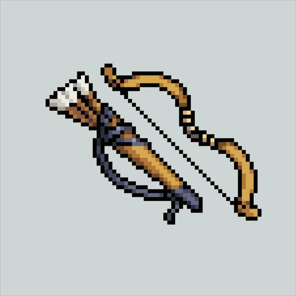 Pixel art illustration bow and arrow. Pixelated bow and arrow. Magical