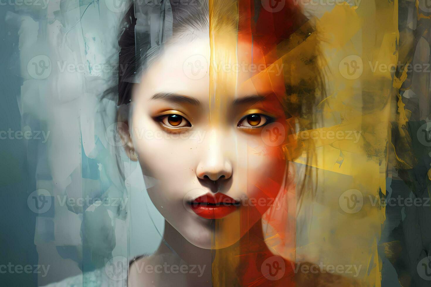 AI Generated Abstract contemporary art collage portrait of young woman with dreamy and romantic compositions illustration photo