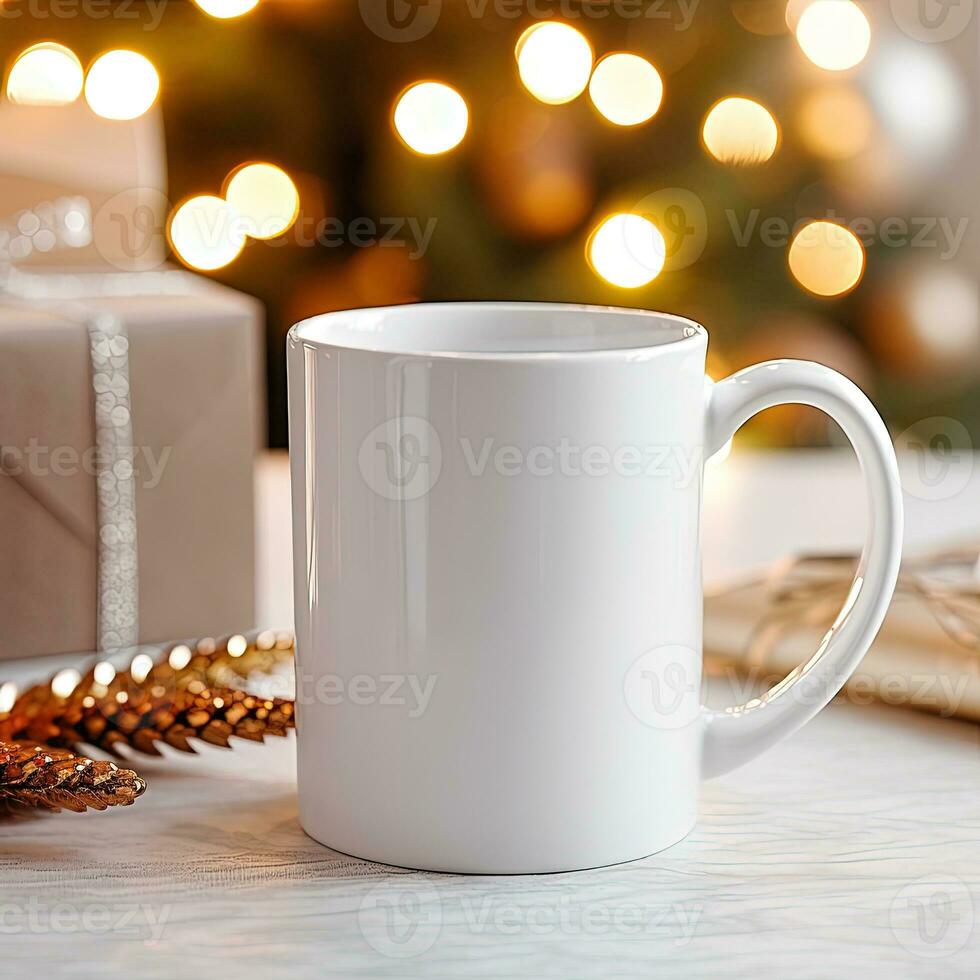 AI Generated Christmas Celebration with Festive Drinkware and Decorations photo