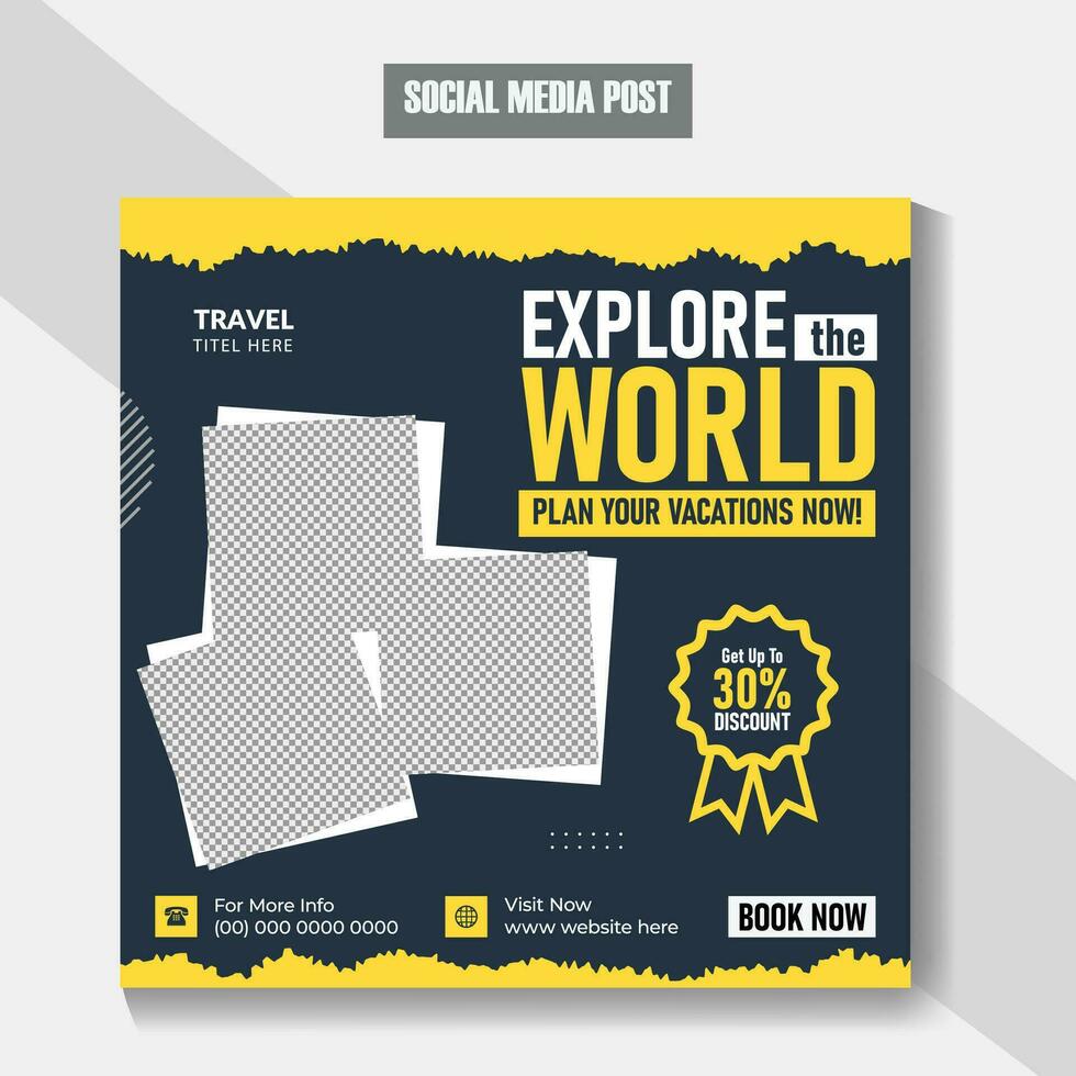 Travel vacation tourism post, explore the world of modern travel for social media post vector