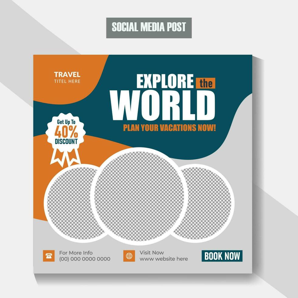 Modern Travel the world social media post or tourism business marketing web banner template Free Vector