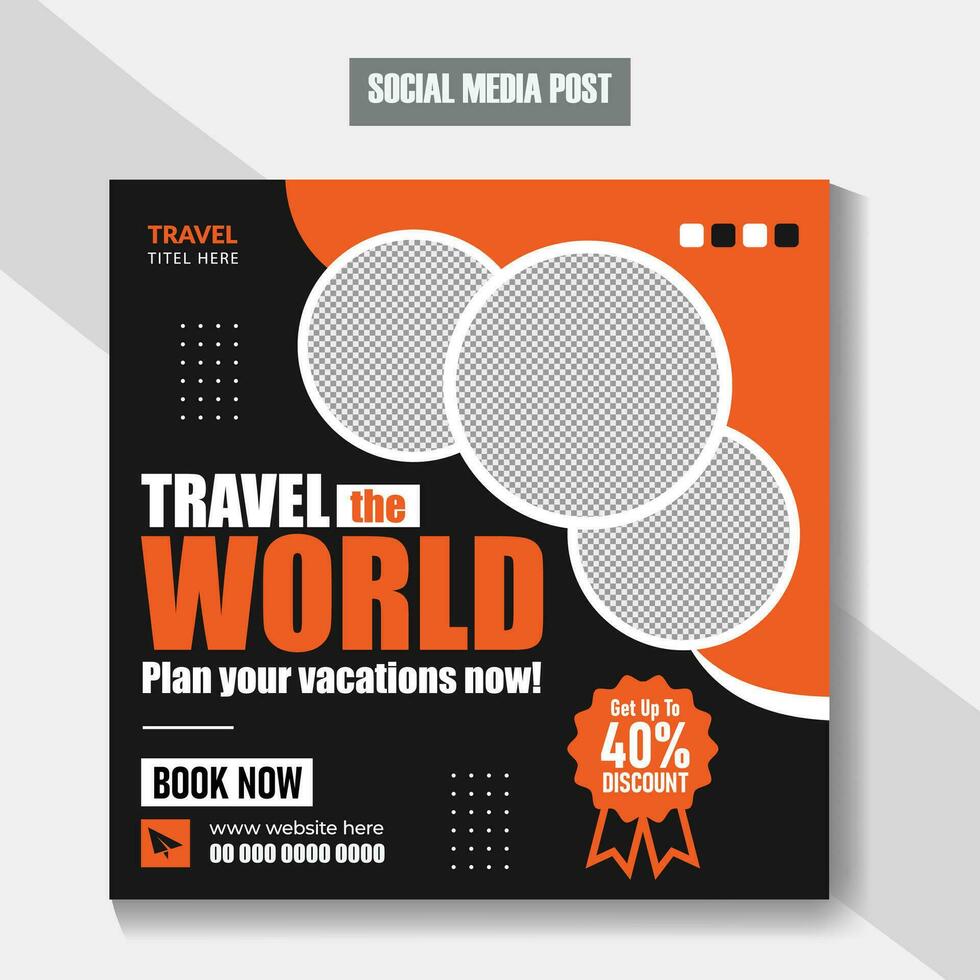 Travelling, tourism or summer holiday tour online marketing for social media post and web banner. Summer beach holiday promotion flyer vector
